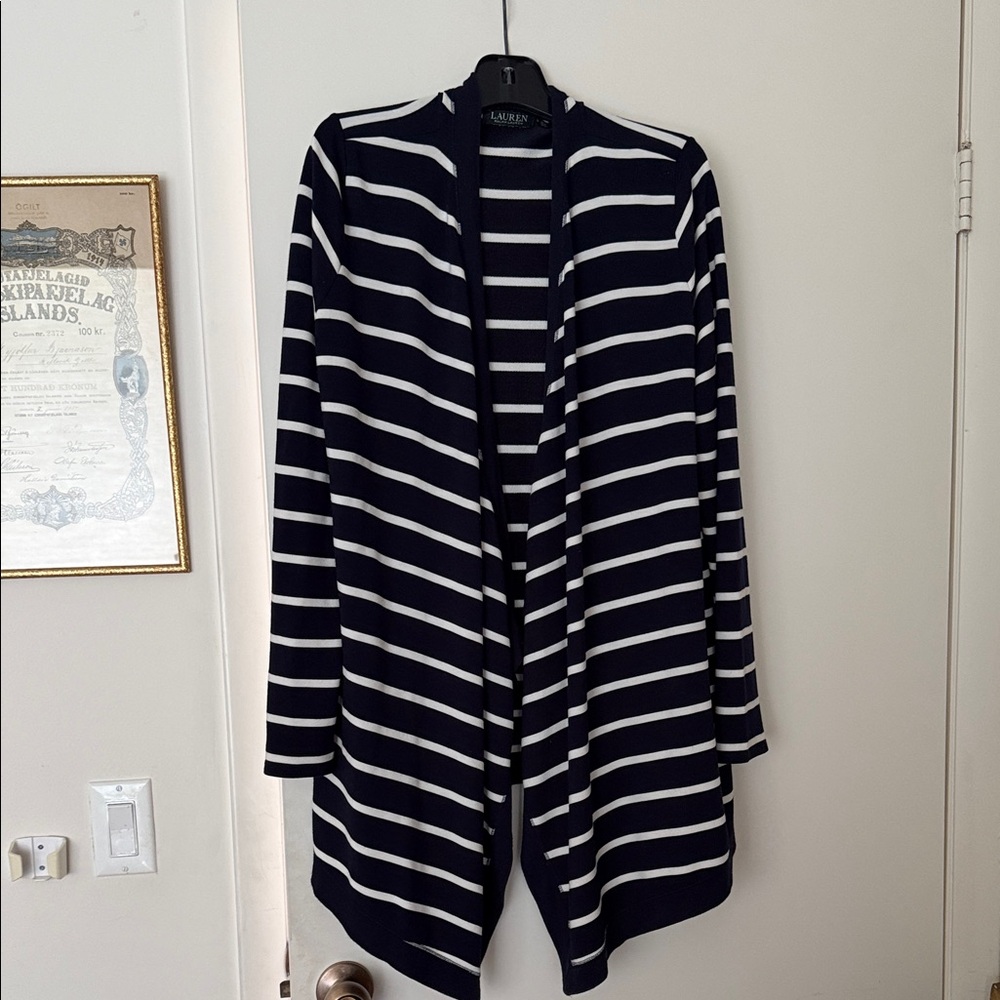 Lauren Ralph Lauren Navy & White Striped Open-Front  Cardigan